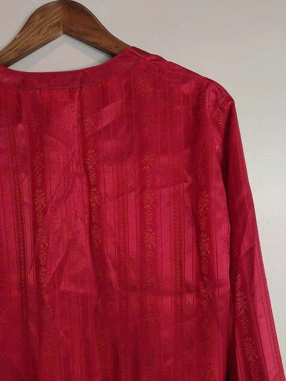 Vintage Victoria's Secret Gold Label Button Front Satin Red Brocade Sleep Shirt